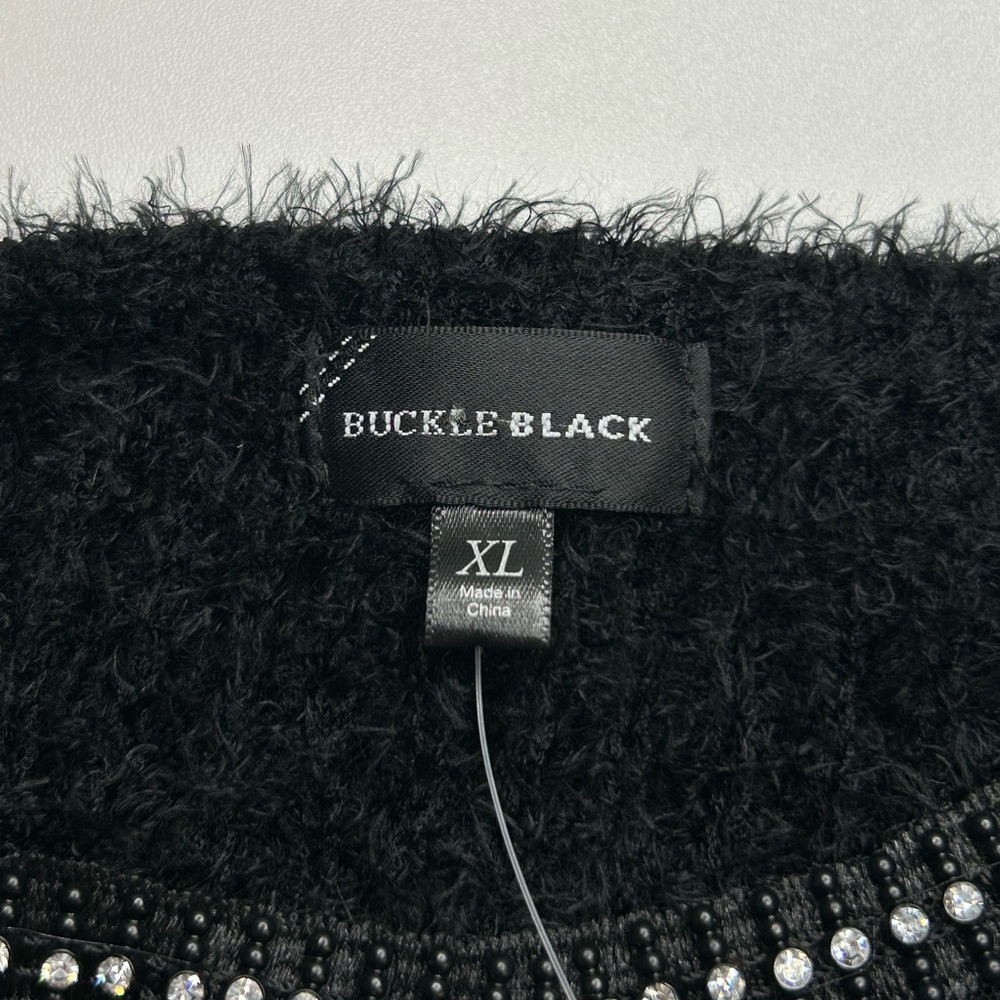 Buckle Black NWT BKE Glitz Eyelash Knit Sweater Size XL Rhinestones Fuzzy - Picture 13 of 14
